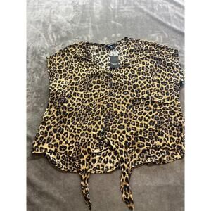 TORRID Shirt Women 00 Cheetah‎ Leopard Animal Print Tie Bottom Boho